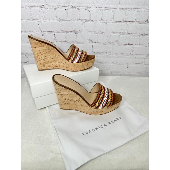 NEW Veronica Beard Dali Multi Woven Cork Wedge Sandals Womens 10.5M Box Dust Bag - Picture 5 of 12